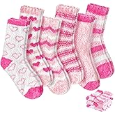 Xanllaxa 6 Pairs Womens Fuzzy Socks,Soft Warm Fluffy Slipper Socks,Thick Sleep Socks for Adult,Valentine's Gifts,Winter