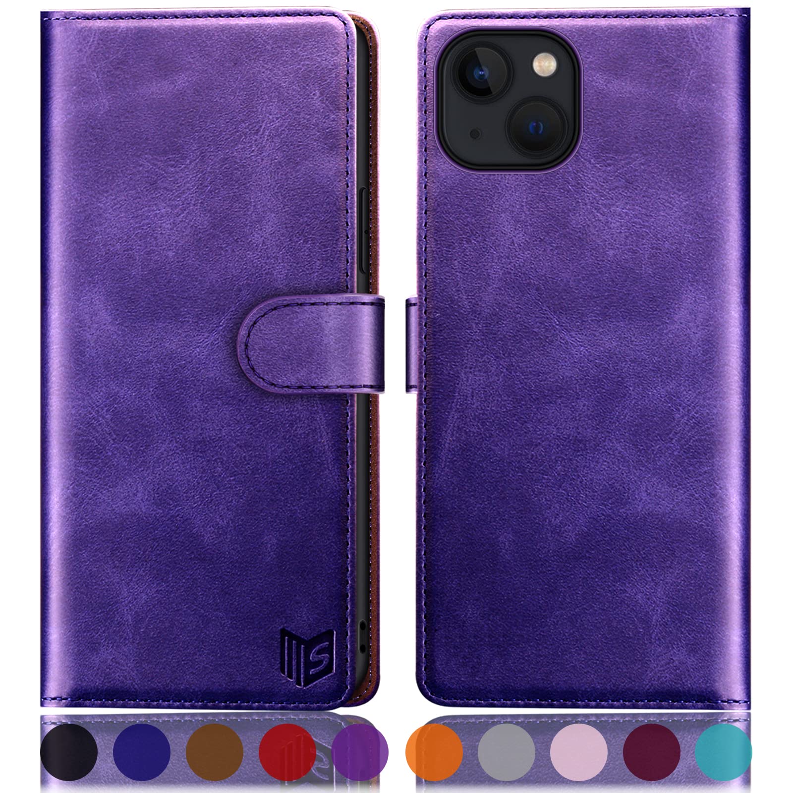SUANPOT for iPhone 14 6.1 inch case with [Credit Card Holder][RFID Blocking],PU Leather Flip Book Protective Cover Women Men for Apple 14 Phone case Purple