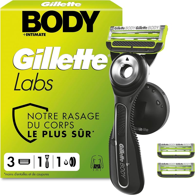Labs Body + Intimate Rasoir Intime Homme, 3 Cartouches, Noir – Conçu pour le Rasage du Corps et du Pubis, Lames avec une Barre Anti-Poils Incarnés et Irritation, Manche Facile à Gripper