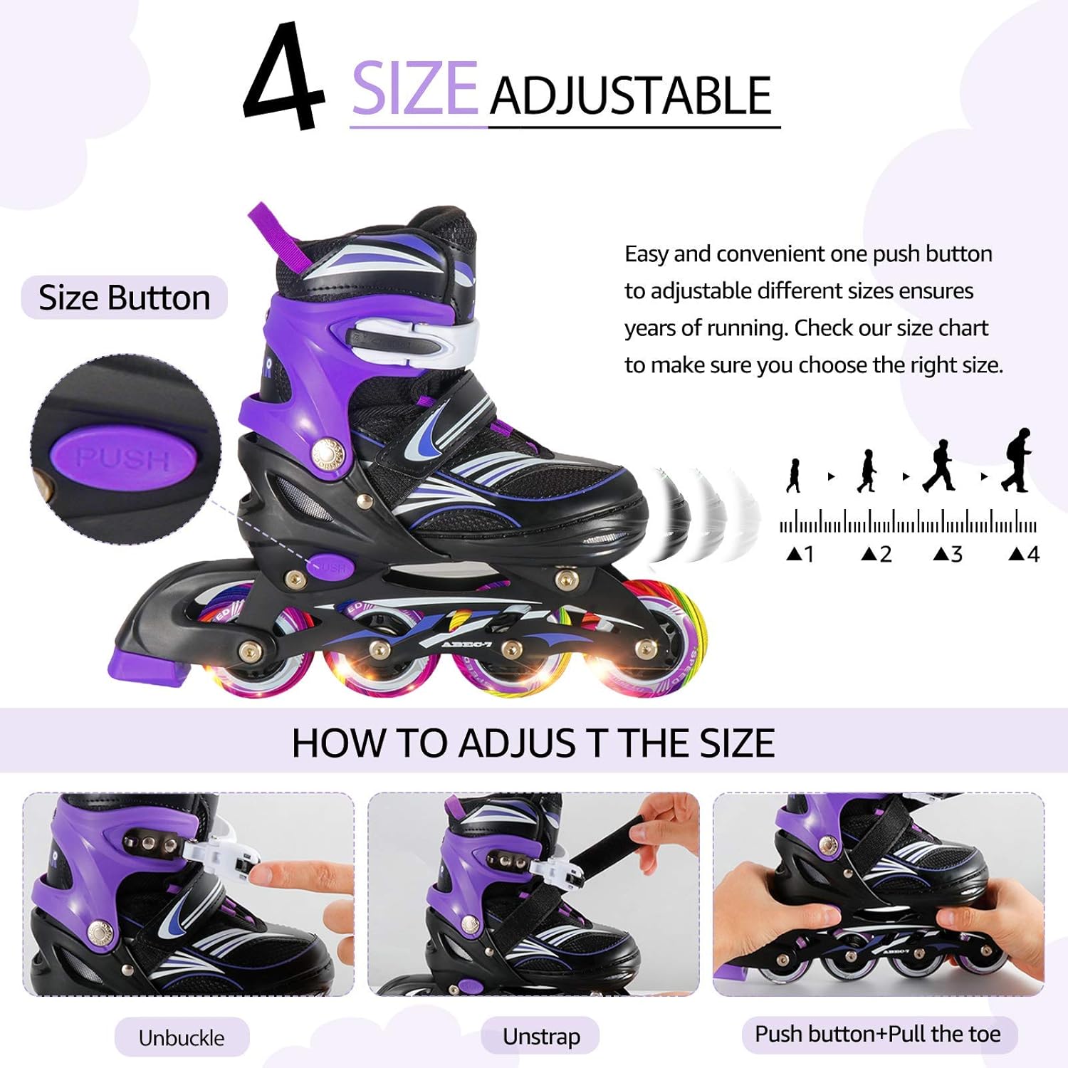 Adjustable Inline Skates(Includs Skate Bag & 2pcs Light up Skate Wheels)for Kids with Full Light Up Wheels, Outdoor Roller Skates for Girls and Boys, Children's Inline Skates for Indoor & Outdoor Skating for Boys, Girls : Sports & Outdoors