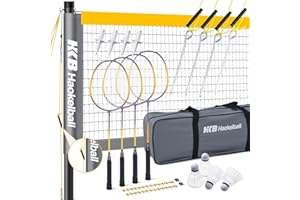 Haokelball Professional Badminton Net Set, Badminton Sets for Backyards with Net Tension Adjuster, Badminton Rackets Set of 4, 4 Nylon Badminton Shuttlecocks and Carry Bag