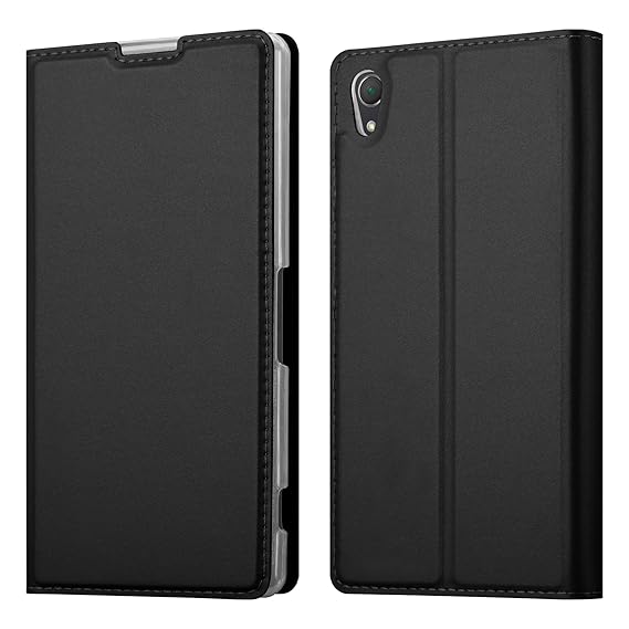Cadorabo Hülle für Sony Xperia Z2 - Hülle in SCHWARZ – Handyhülle mit Standfunktion und Kartenfach im Metallic Look - Case Co