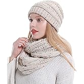 Double Couple Womens Scarf Beanie Hat Set Thick Winter Infinity Scarf Knit Scarfs for Women