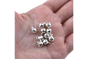 Binzzo 6mm Diameter Mini Jingle Bells Customize Style Bigger Threading Hole Light Tinkling Sound Shiny Brass Christmas Festival Decoration Silver 150 PCS for Gift Wrap Crafts Wedding Jewelry Making