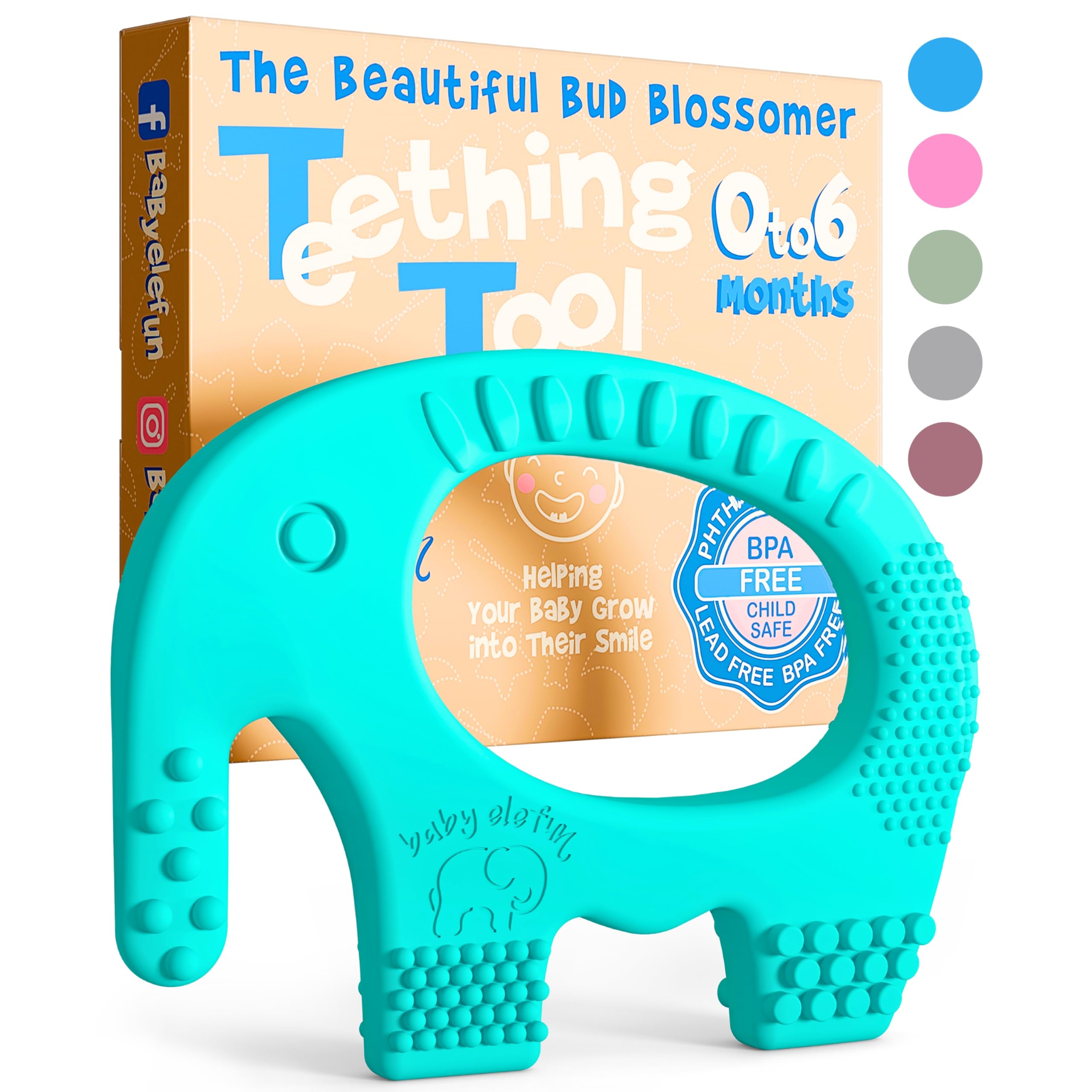 BABY ELEFUN Teething Toys for Baby - Cute, Effective & Easy to Hold BPA Free Silicone Teethers with Gift Package - Elephant Teether Toy Best for Babies 3 6 12 Months, Boy, Girl, Infant - Shower Gifts