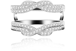 Uloveido Platinum Plated Infinity Love Ring Enhancer Cubic Zirconia Wedding Band Guard Double Engagement Ring Y479