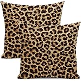 Cheetah Print Pillow Covers 18 x 18 Inch, Brown Beige Leopard Print Decor Throw Pillows for Couch, Leopard Animal Skin Modern Decorative Pillowcase Cotton Cushion Cover Set of 2
