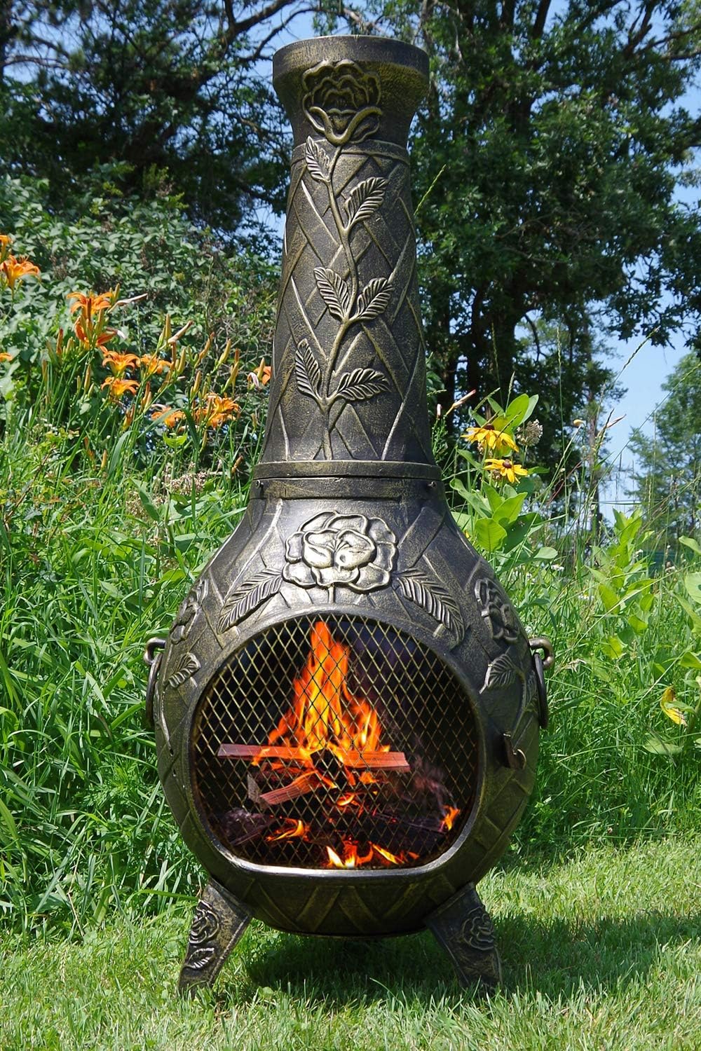 outdoor chiminea fire pits on Fire Pits Outdoor Fireplaces The Blue Rooster Rose Chiminea Gold Accent Patio Lawn Garden