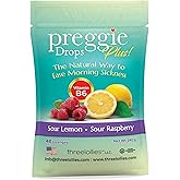 Three Lollies Preggie Drops Plus - 48 Lozenges - Ease Morning Sickness During Pregnancy, Natural, Sour Lozenges for Nausea With Vitamin B6, Sour Lemon &amp; Raspberry Flavors