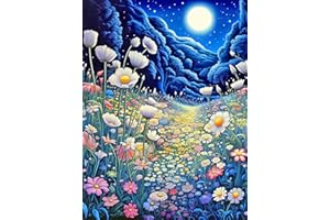 ijbnhd Diamond Art Kit for Adults Moon Wildflowers Diamond Painting Kits for Beginners Full Drill Round Flowers Gem Art Painting for Crafts Home Wall Decor Gift 12x16inch