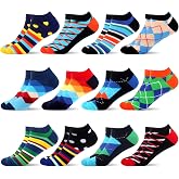 WeciBor Men's Funny Ankle Socks Cool Cotton Low Cut Socks 12 Pack | 80% Combed Cotton, Soft, Breathable, Multi Pattern, Colorful, Great Gift Choice, Chirstmas Docoraion