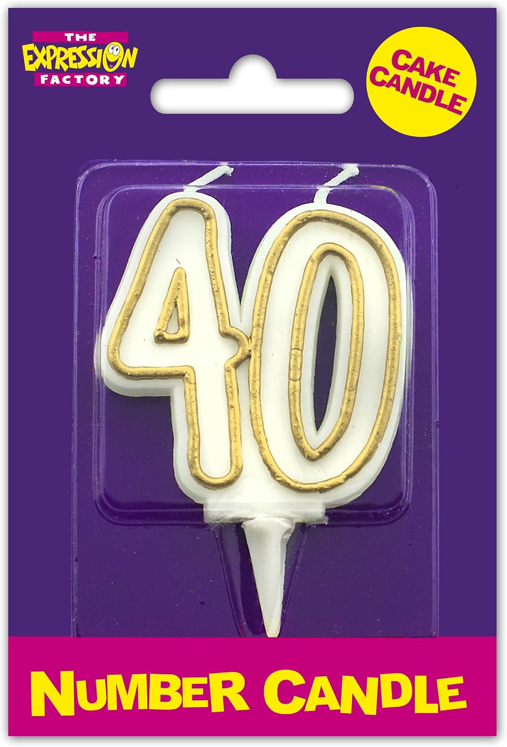 Age 40 Milestone Birthday Cake Candle, White/Gold - Image 4