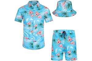 EISHOPEER Men's Flower Hawaiian Sets Casual Short Sleeve Shirt and Shorts Suits Outfits with Bucket Hats