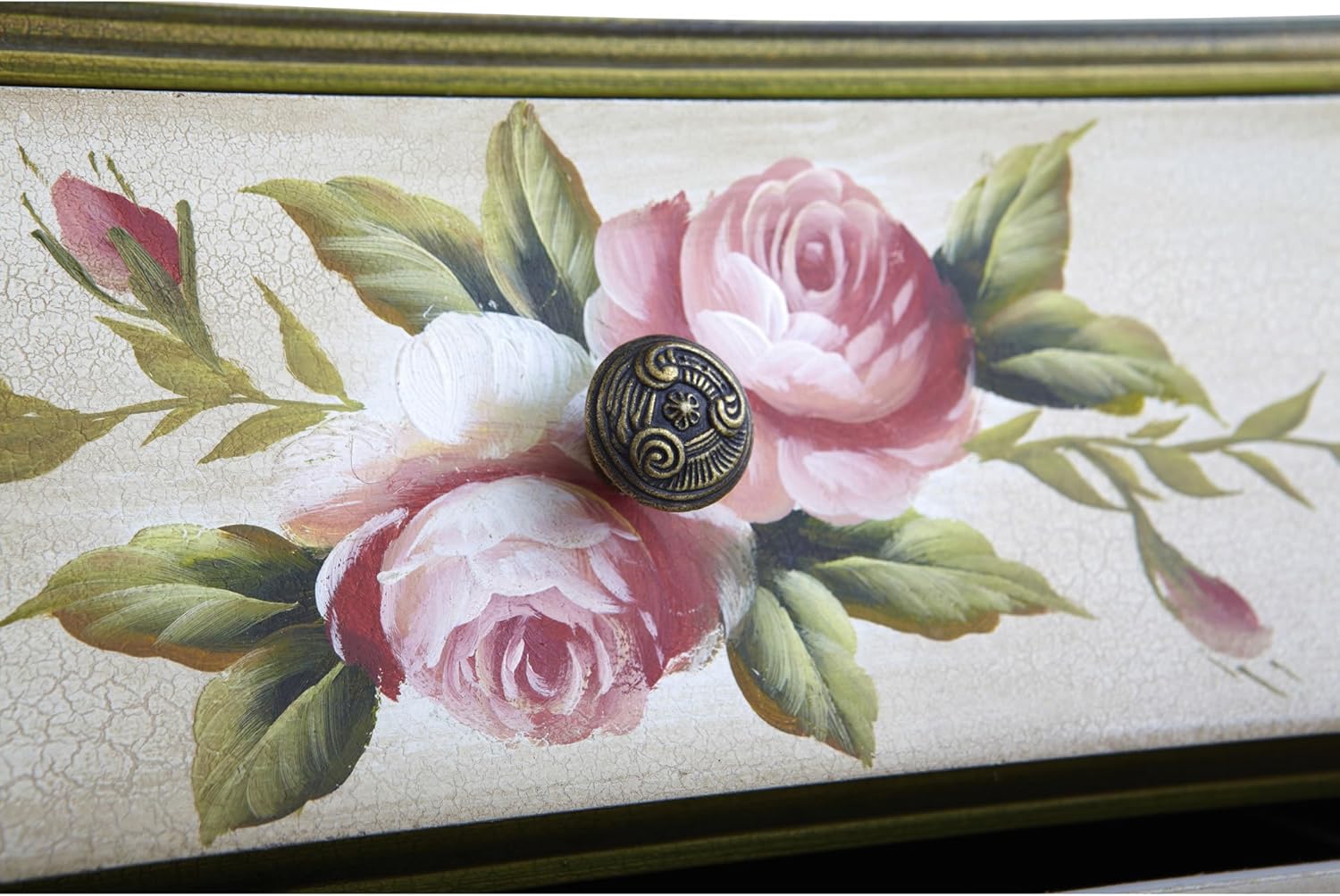 Nearly Natural Antique Night Stand w/Floral Art Nightstand, Beige/Pink/Gold,23" x 14.5" x 34.5": Furniture & Decor