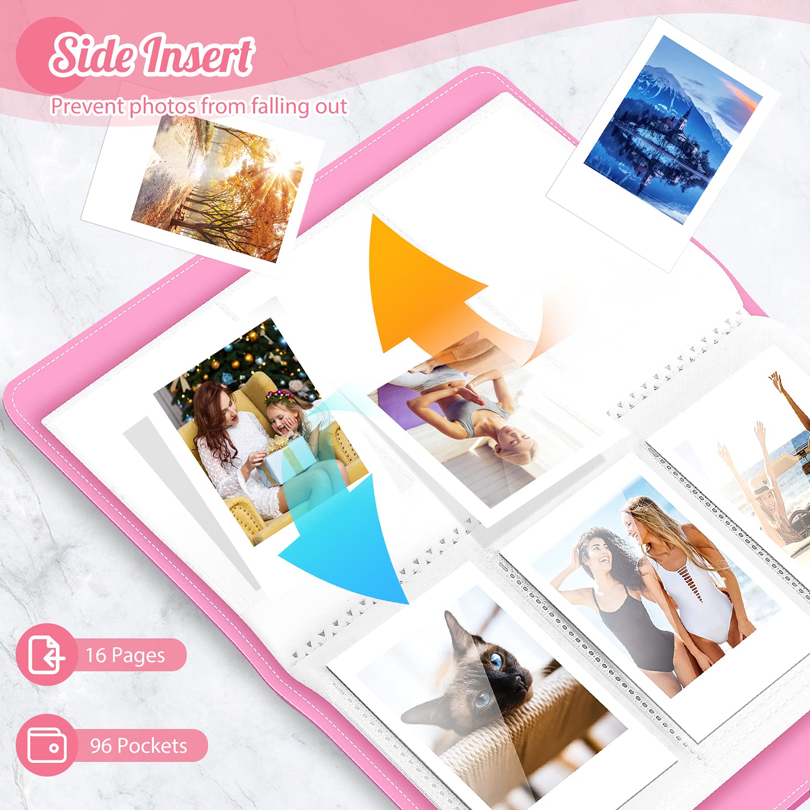 Ablus 96 Pockets Photo Album for Fujifilm Instax Mini 11 90 70 9 8+ 8 LiPlay Instant Camera, Polaroid Snap SnapTouch PIC-300 Z2300 Instant Camera & Zip Instant Printer(Magic pink)