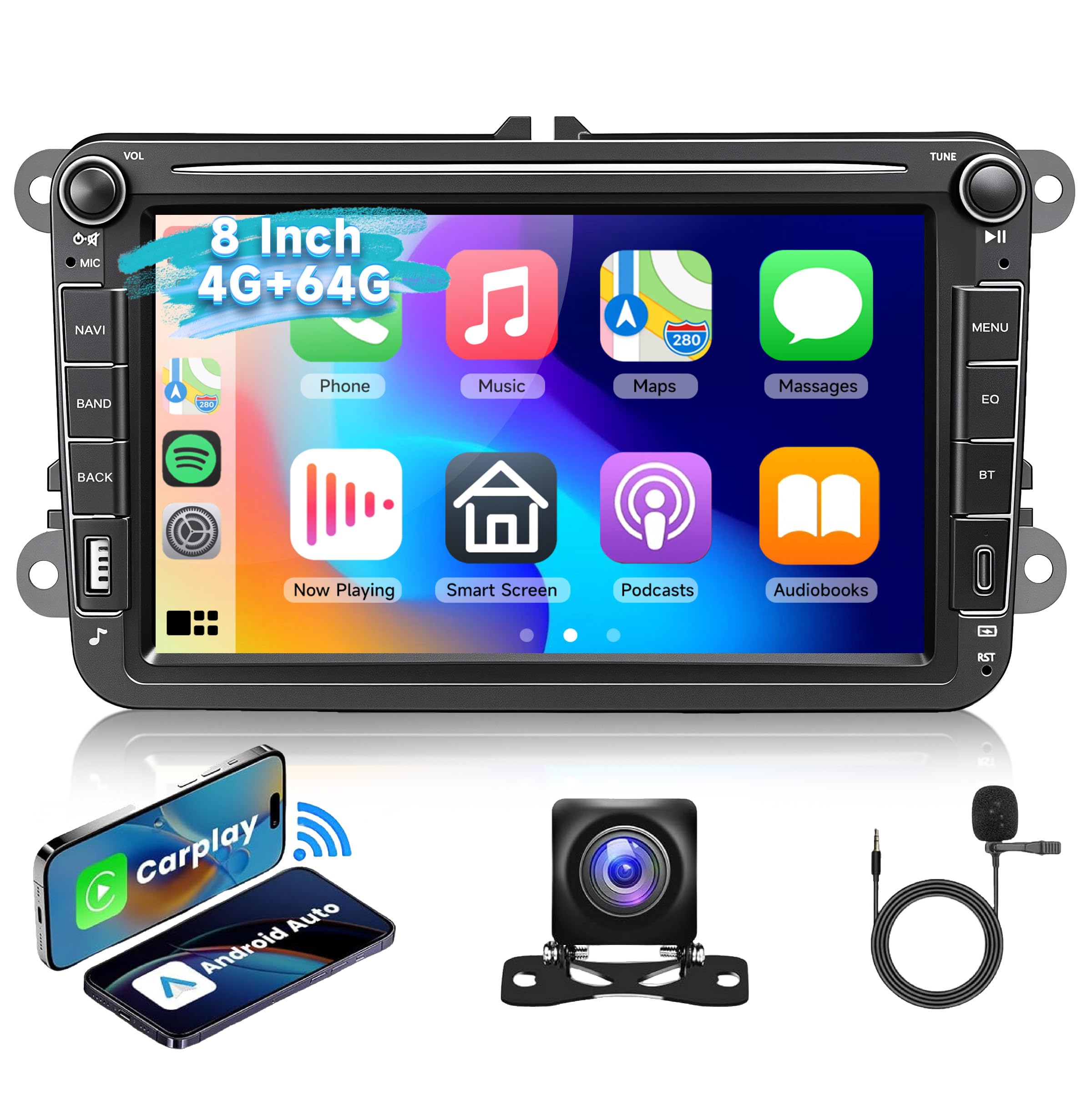 Photo 1 of [ 4G+64G] Car Stereo for VW Golf Polo Passat B6 B7 Jetta Caddy Seat Tiguan Touran Skoda with Wireless Carplay Android Auto, Driauto 8 Inch Double Din Touch Screen Radio with GPS WiFi Bluetooth FM/RDS