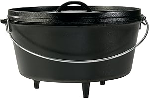 Lodge 8 Quart Pre-Seasoned Cast Iron Camp Dutch Oven with Lid - Dual Handles - Use in the Oven, on the Stove, on the Grill or over the Campfire - Black