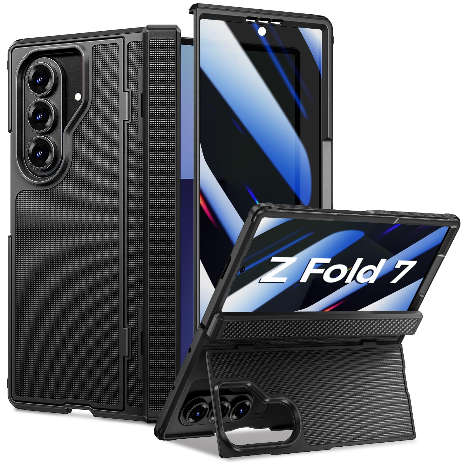 Goton for Samsung Galaxy Z Fold 7 Case with Privacy Screen Protector, Kickstand & Hinge Protection – Rugged Hard 360° Full Body Protective Phone Cover Case for Z Fold 7 5G 2025 - Black