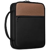 FINPAC Bible Cover, Carrying Book Case Church Bag Bible Protective with Handle and Zippered Pocket, Gift for Mother Lady Women Men, Black & Brown