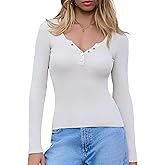 Totatuit Fall Sweaters for Women 2025 Lightweight Long Sleeve V Neck Shirts Knit Basic Slim Fit Going Out Tops White