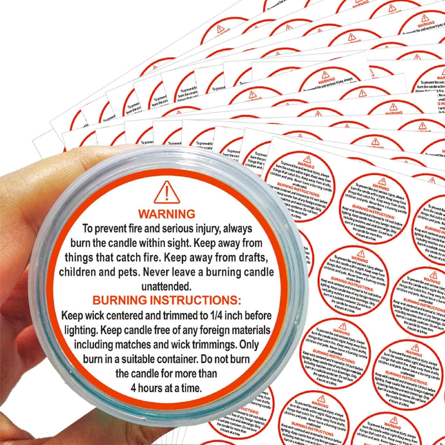 500pcs Candle Warning Stickers, Waterproof Wax Melting