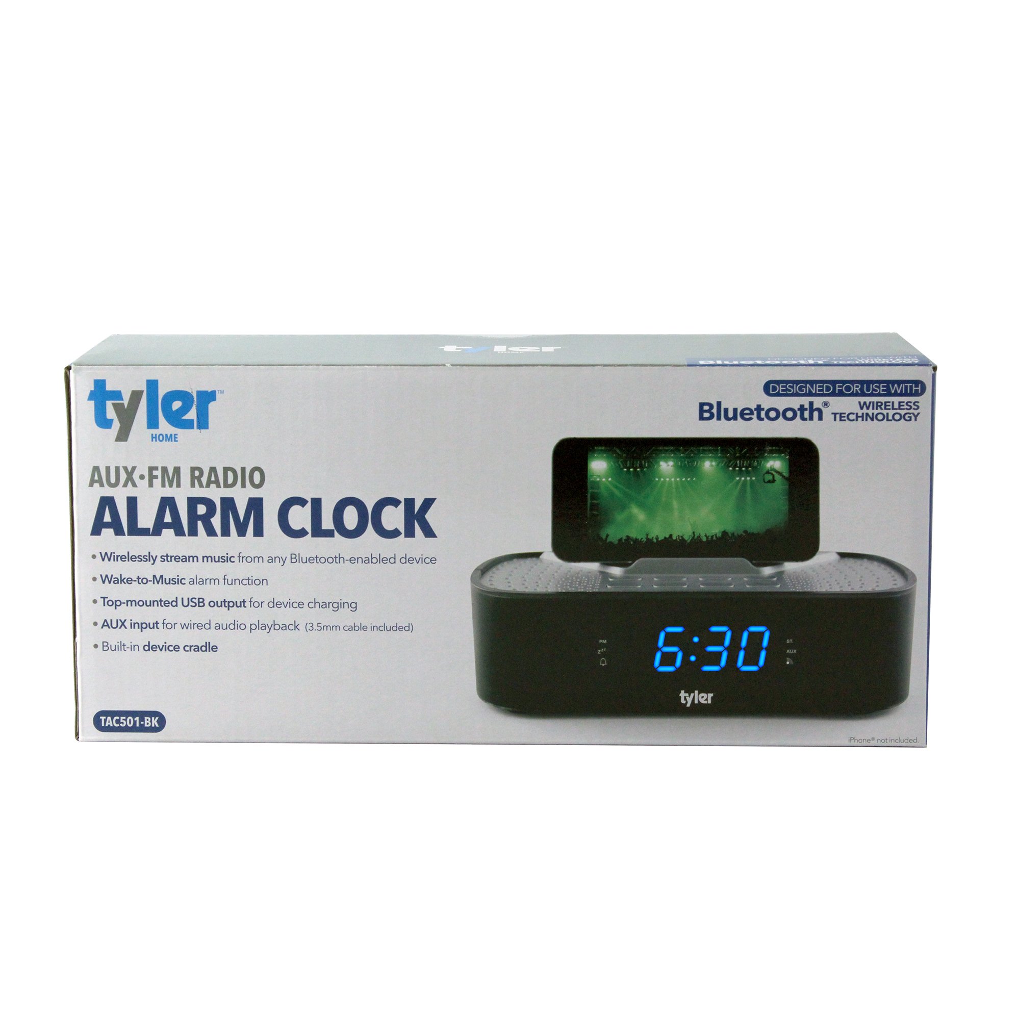 Tyler Bluetooth Alarm Clock Radio TAC501BK With Stereo Speaker, FM