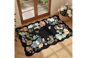 Dadasgk Entryway Rug 2x3 Rug Door Mat Indoor Entrance Black Vintage Boho Floral Rugs Washable Non-Slip Low Pile Throw Rugs So