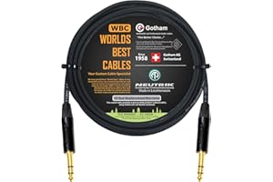 WORLDS BEST CABLES 10 Foot - Gotham GAC-4/1 (Black) - Star Quad - 2xShielded (100% Coverage) Balanced Patch Cable w/Neutrik NP3X-B ¼ Inch (6.35mm) TRS Plugs - Custom Made