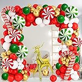 Red Green White Christmas Balloon Garland Arch Kit, Gingerbread Holiday Balloon Arch Kit Xmas Christmas Decorations Balloons Holiday Party Garland Balloons Background Candy Cane Balloon Arch Sets