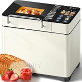 KBS 2.2LB Smart Bread Maker, 20-in-1 Automatic Bread Machine with Color Touchscreen, Dual Heaters, True Ceramic Pan, Auto Nut Dispenser, 2 Custom Programs, Sourdough&amp;Gluten Free, White Stainless Steel
