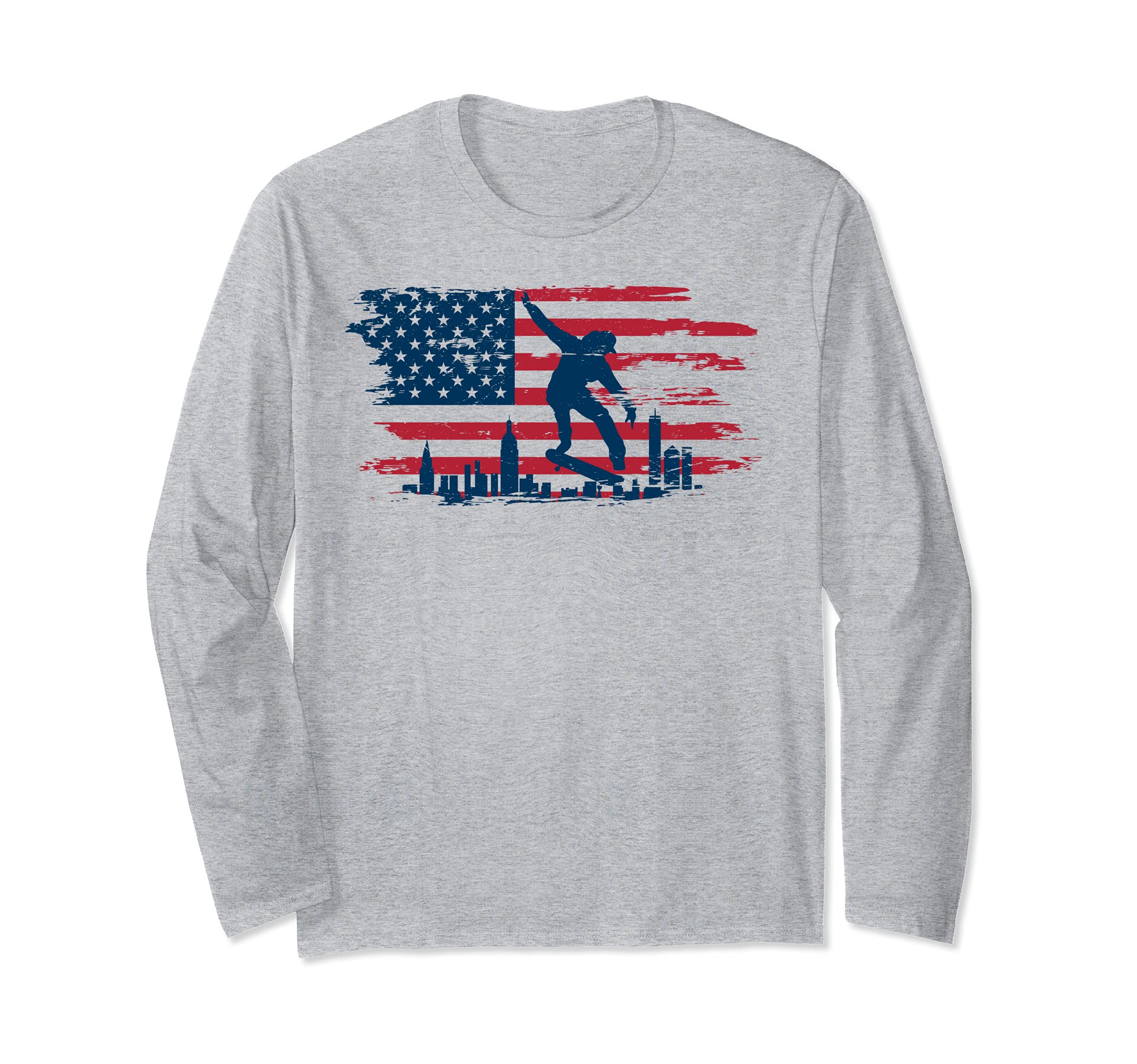 Skateboard American Flag Skate Skateboarding Skateboarder Long Sleeve T-Shirt