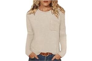 Frostluinai Waffle Knit Top Women Long Sleeve Crew Neck Pullover Tops Fall Casual Blouse Waffle Shirt with Pocket