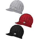 Fourluoo 3 Pieces Womens Winter Hats Slouchy Beanie Cap with Visor Warm Knitted Newsboy Ski Snow Hats for Women Winter Gifts