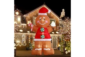 SHDEJTG 8ft Christmas Inflatable Outdoor Decoration Giant Inflatable Yard Decoration Inflatable Gingerbread Man Decoration Built-in LED Lights for Christmas Holiday Party, Yard, Lawn Decoration