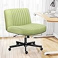 Darkecho Criss Cross Chair with Wheels,Thick Padded Fabric Cross Legged Wide Chair with Pocket Spring Cushion,Comfortable Adjustable Computer Office Task Vanity Chair for Home Office,Bedroom,Green