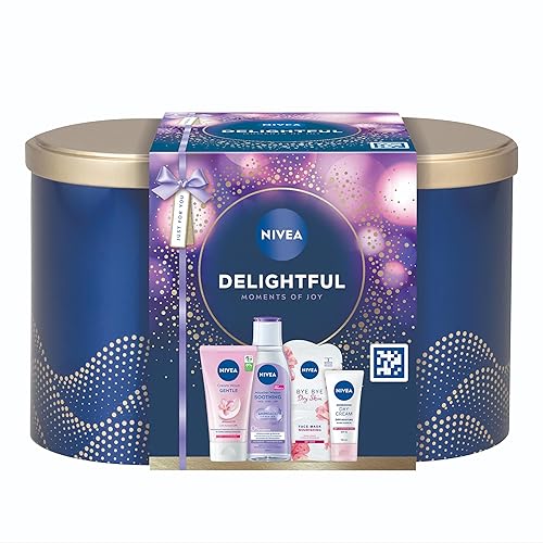 NIVEA Delightful Moments Of Joy Gift Set (5 Products) – Women's Gift Set – Includes Micellar Water, Face Mask, Day Cream, Cream Wash – with Stylish Oval Tin