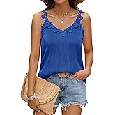 Zanvylia Womens Summer Tank Tops V Neck Sleeveless Flowy Cami Cute Casual Loose Fit Textured Shirts Blue
