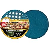 casaWare 2pc 12-inch Ultimate Pizza Pan Set, Nonstick, Ceramic Coated, (1) Solid, (1) Perforated (Blue Granite)
