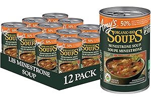 Amy’s Kitchen Organic Minestrone Soup, Light in Sodium – Vegan, Dairy-Free, Lactose-Free, Soy-Free, Corn-Free, Tree Nut-Free,