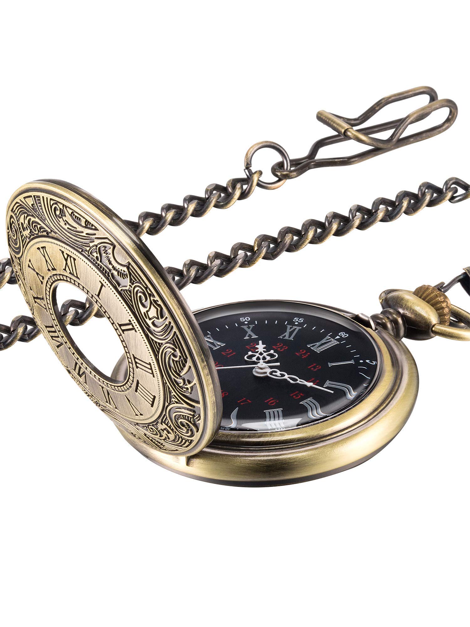 Hicarer Vintage Pocket Watch Steel Men's Watch with Chain, Bronze, 1 Unité (Lot de 1), Retro