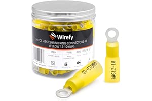 Wirefy Heat Shrink Ring Terminals #8 - Marine Grade Terminal Connectors - Waterproof Eyelet Wire Connectors - Red 10-12 AWG -