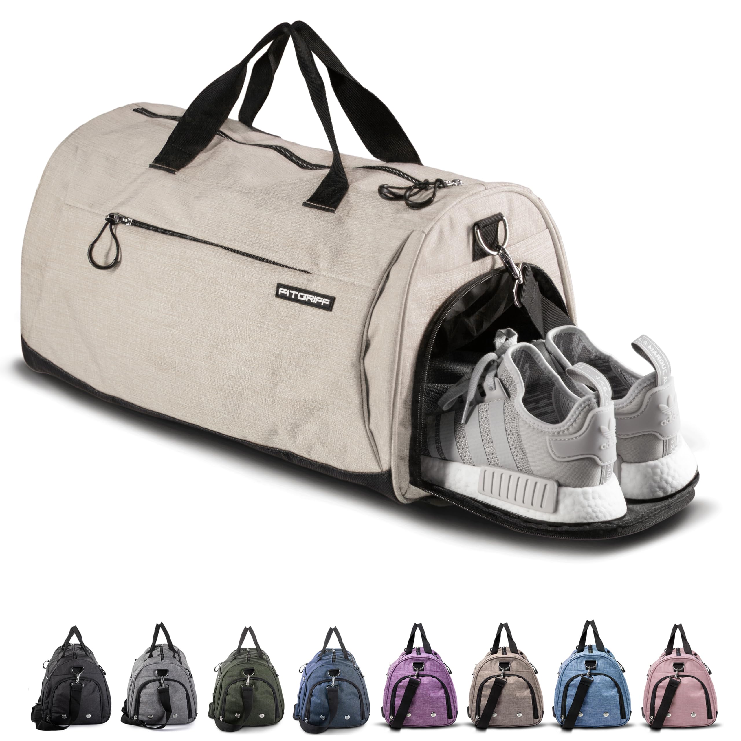 Photo 1 of Fitgriff® Gym Bag for Men & Women with Shoe & Wet Compartment - Duffle Bag for Travel, Sports, Fitness & Workout (Beige, 19 x 10 x 10? (Small))
