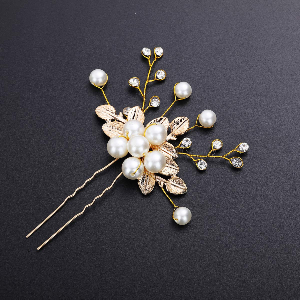 Surray Wedding Hair Pins Gold for Women Girls Pearl Bridal Hair Pieces Cute 3D Leaves Handmade Crystal Flower Vintage Hair Accessories for Bridesmaid Gifts : Beauty