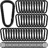 13 Colors Heavy Duty Aluminum D Carabiner Clips & Key Rings, Black & Sliver Corrosion Resistant Keychain for Keys, Outdoor Sports, Hiking, Camping, Fishing & Hanging Gear