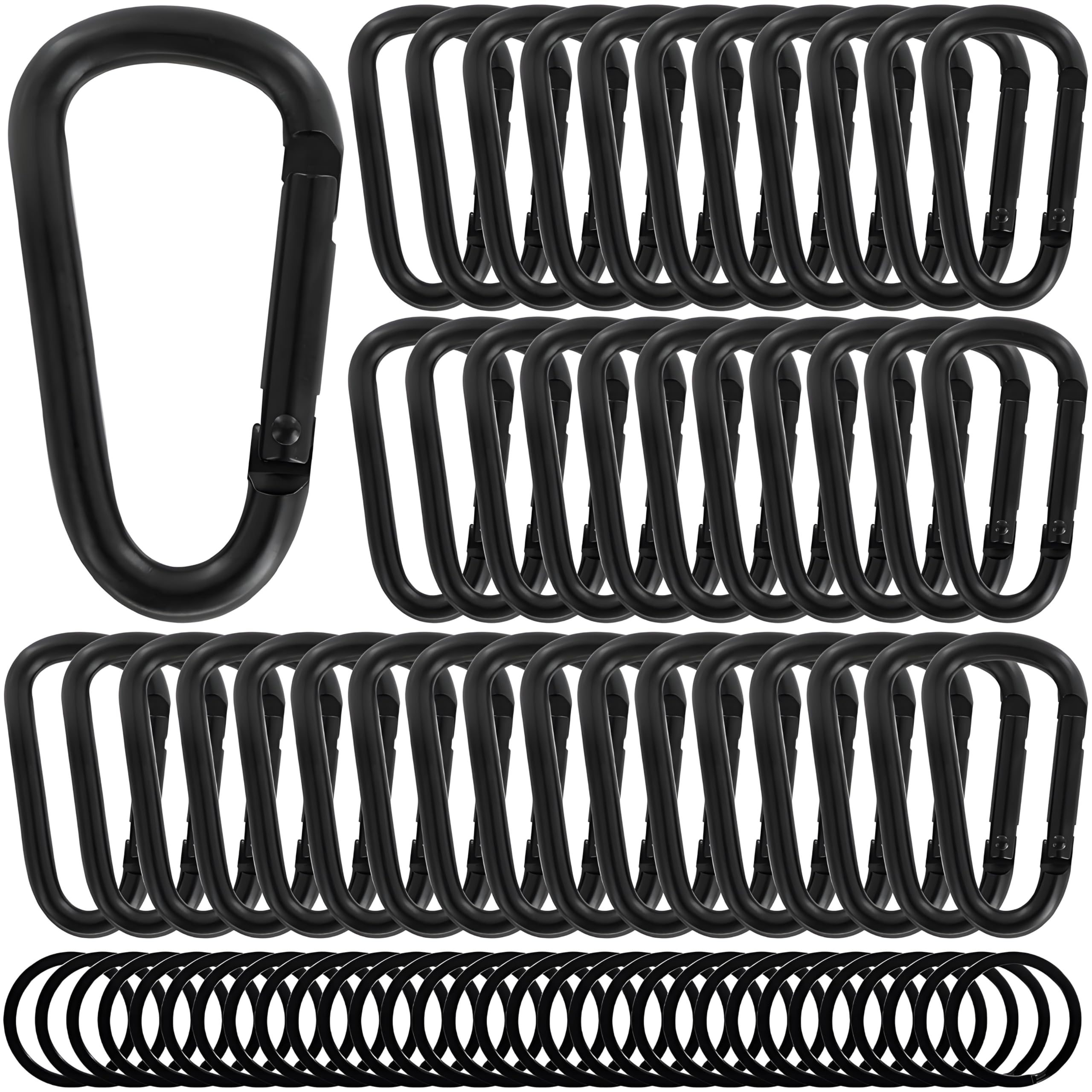 Photo 1 of 2.36" Inch Heavy Duty Aluminum D Carabiner Clips & Key Rings, 50 Pcs Black Corrosion Resistant Keychain for Keys, Outdoor Sports, Hiking, Camping, Fishing & Hanging Gear