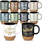 Jingmore 10 Pcs Employee Appreciation Gift Bulk Non-slip Cork Bottom Coffee Mug 13.5 oz Ceramic Tumbler Inspirational Mug Thank You Gifts for Social Worker Teacher Volunteer Nurse Staff(Thanks)