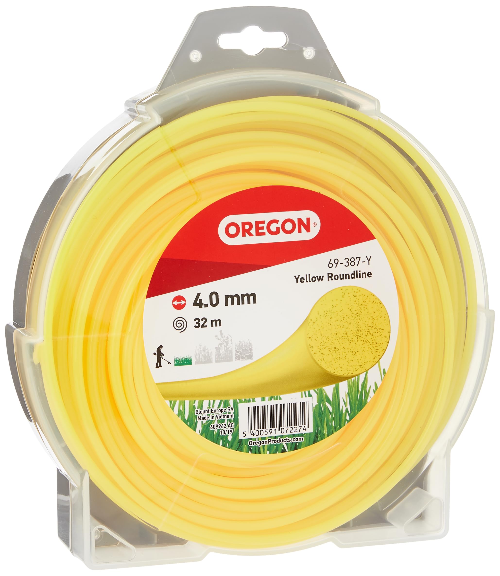 Oregon Yellow Round 4mm Strimmer Line, Trimmer Line Tackles Long Grass, Weeds, Edges & Thick Vegetation, Professional Heavy Duty Nylon Strimmer Wire, Fits Most Standard Models, 4.0mm x 32m (69-387-Y)