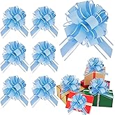 RIBBOOO 6pcs 7 Inch Pull Bows Pastel Blue Gift Wrap Bows for Gift Basket, Flower Wrapping, Christmas, Easter, Birthday, Baby Shower, Party Decorations