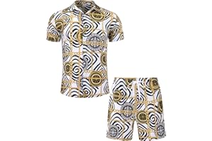 Adovigo Mens Button Down Shirts and Shorts Set Luxury Barocoo Outfits Tracksuits for Men