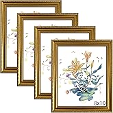 BESCRCL 8x10 Picture Frame Gold with Real Glass, Ornate Vintage 8 x 10 Photo Frames for Wall and Tabletop Display, Set of 4
